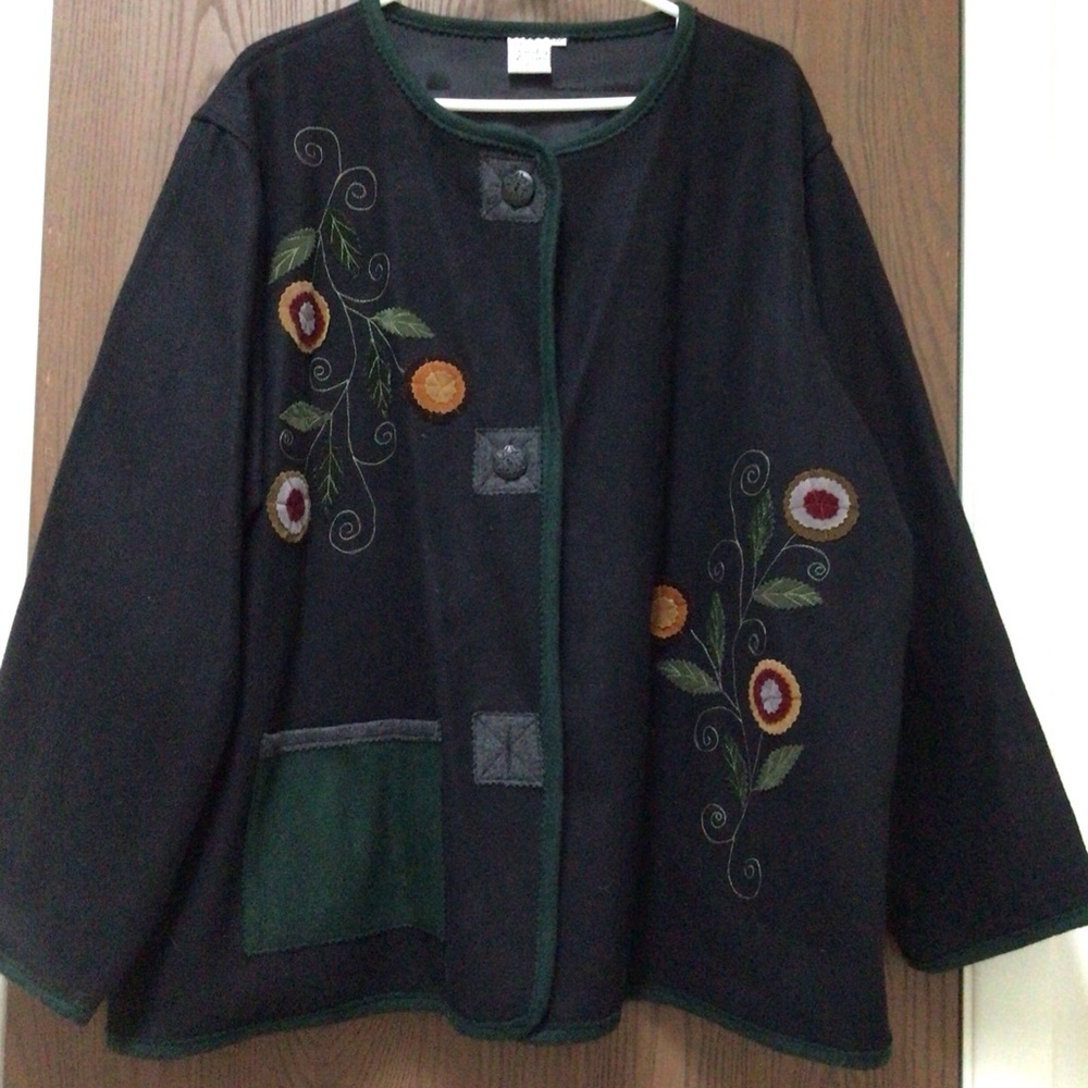 NWT Parsley & Sage black coat Bavarian embroidered,  buttons, 100% wool, 3XL